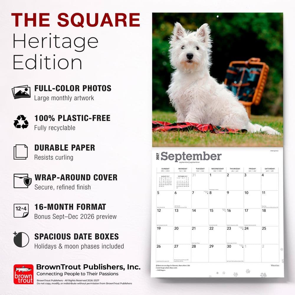 West Highland White Terriers 2027 Wall Calendar Fifth Alternate Image
