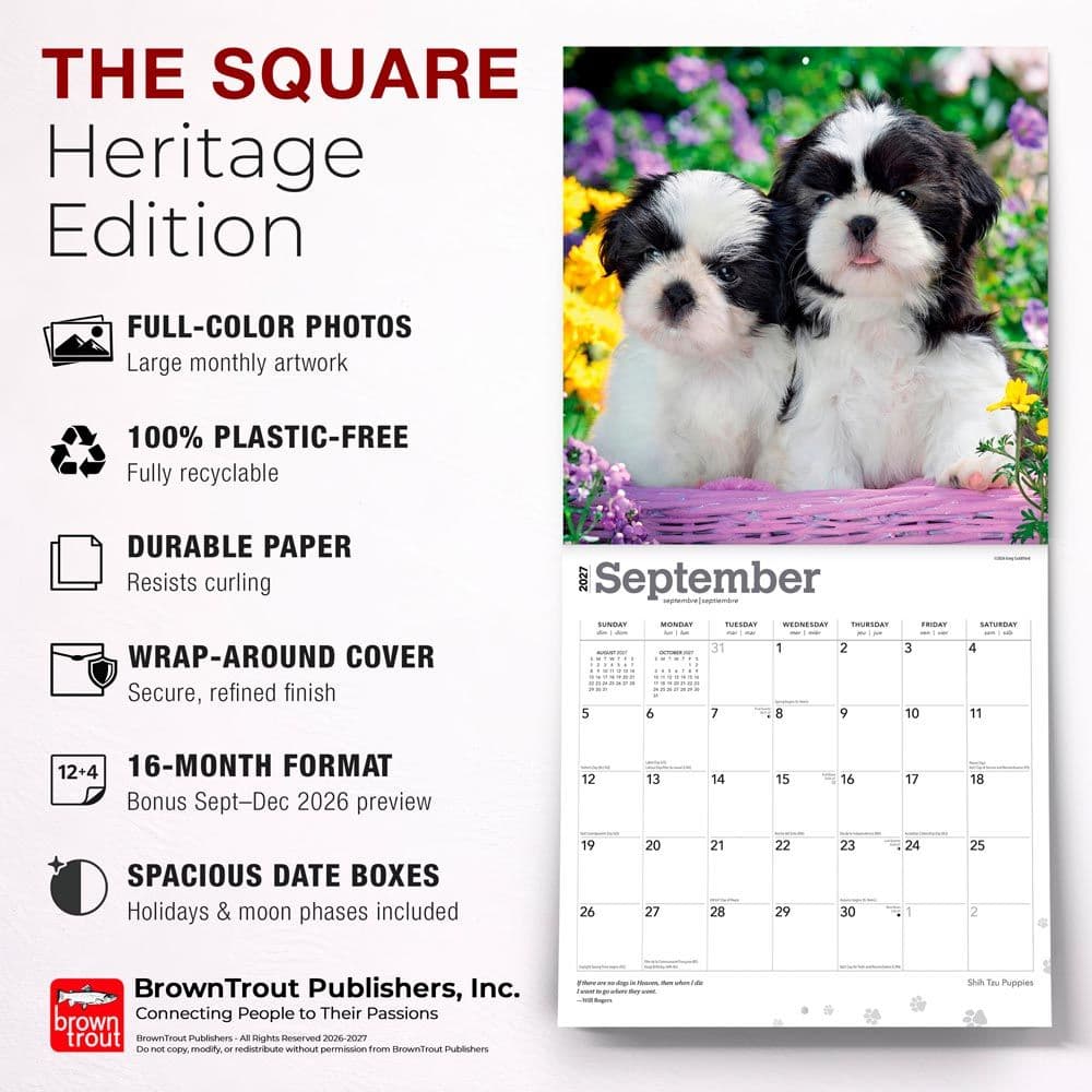 Shih Tzu Puppies 2027 Wall Calendar Fifth Alternate Image