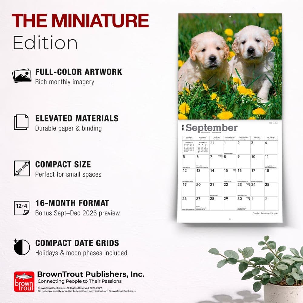 Golden Retriever Puppies 2027 Mini Wall Calendar Fifth Alternate Image
