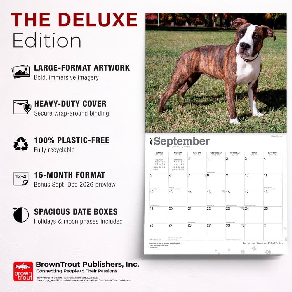 Pit Bull Terriers 2027 Deluxe Wall Calendar Fifth Alternate Image
