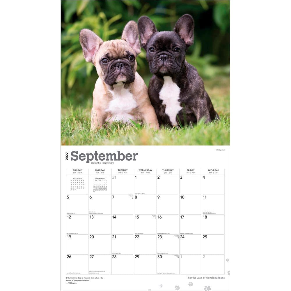 For the Love of French Bulldogs 2027 Wall Calendar Third Alternate Image