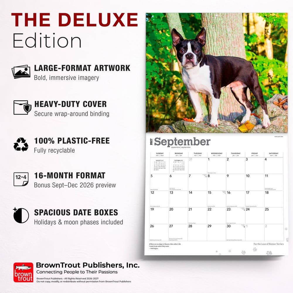 Boston Terriers 2027 Deluxe Wall Calendar Fifth Alternate Image