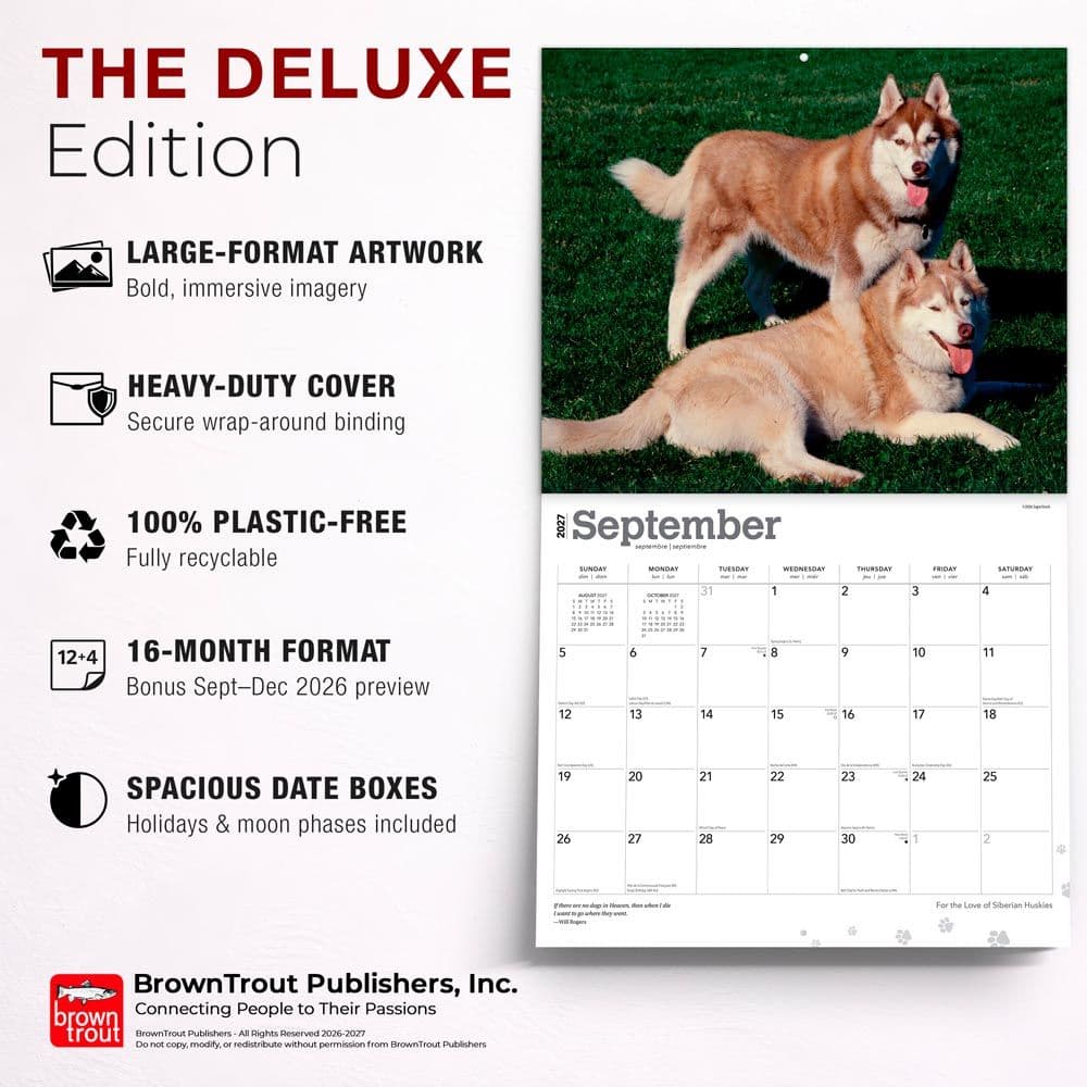 Siberian Huskies 2027 Deluxe Wall Calendar Fifth Alternate Image