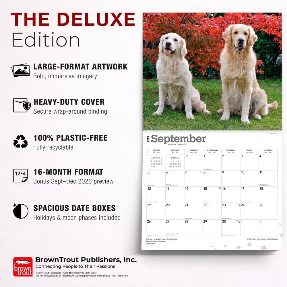 Golden Retrievers 2027 Deluxe Wall Calendar Fifth Alternate Image