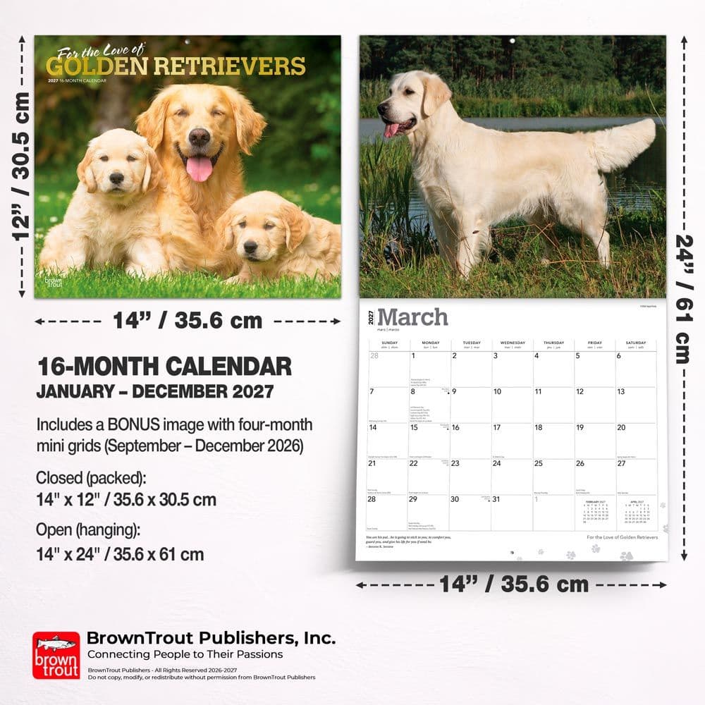Golden Retrievers 2027 Deluxe Wall Calendar Sixth Alternate Image