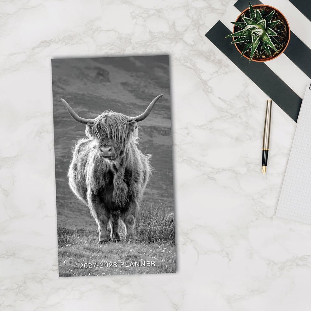 Highland Cows Black &amp; White 2027 2 Year Pocket Planner Third Alternate Image