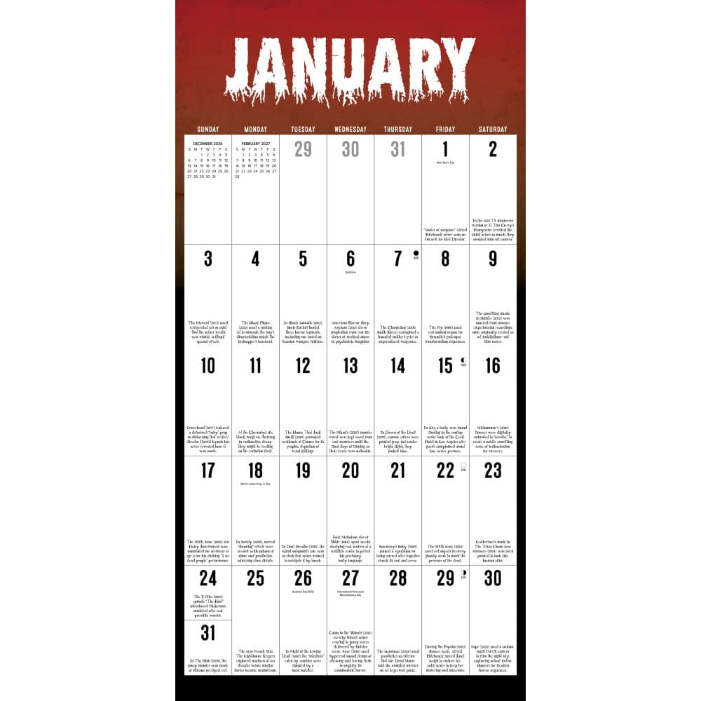 Horror Trivia 2027 Wall Calendar Second Alternate Image