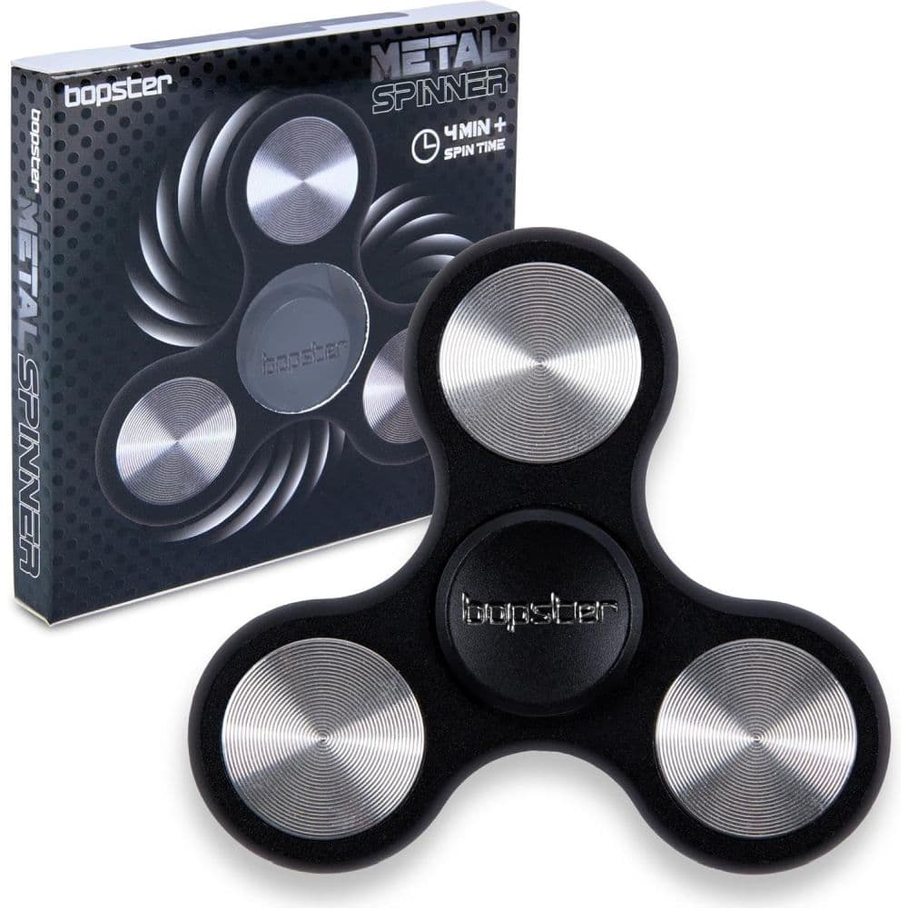 bopster TriSpinner Metallic Black &amp; Silver Fidget Spinner Main Product Image