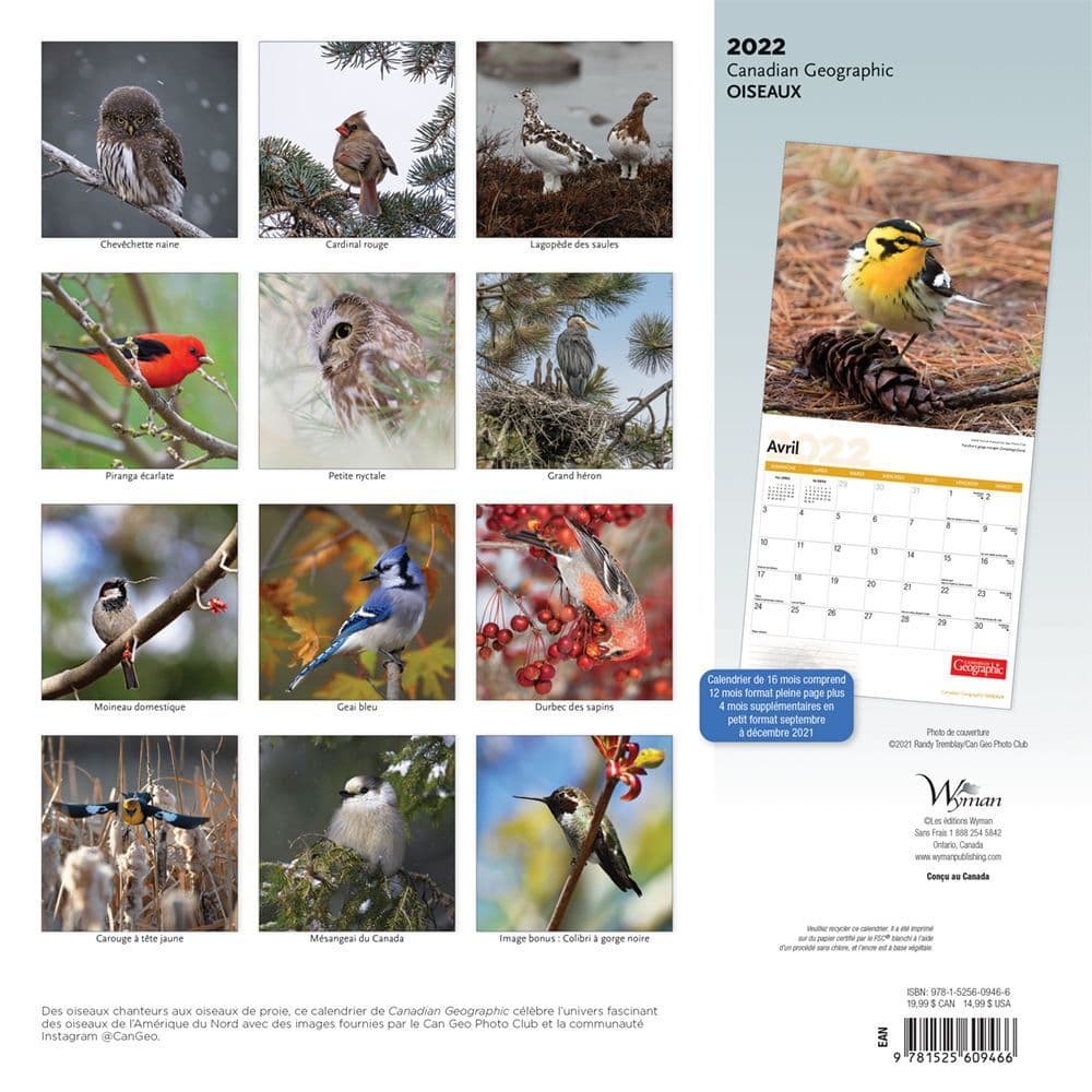Geo Calendrier 2023 Canadian Geographic Oiseaux 2022 Wall Calendar - Calendars.com