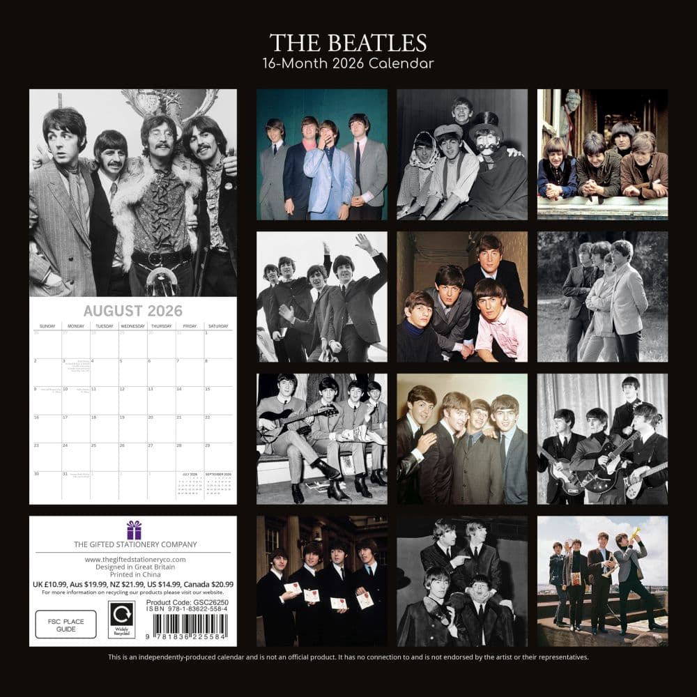 Beatles 2026 Wall Calendar, 12'' X 12'', 16-Month Calendar with Stapled Binding