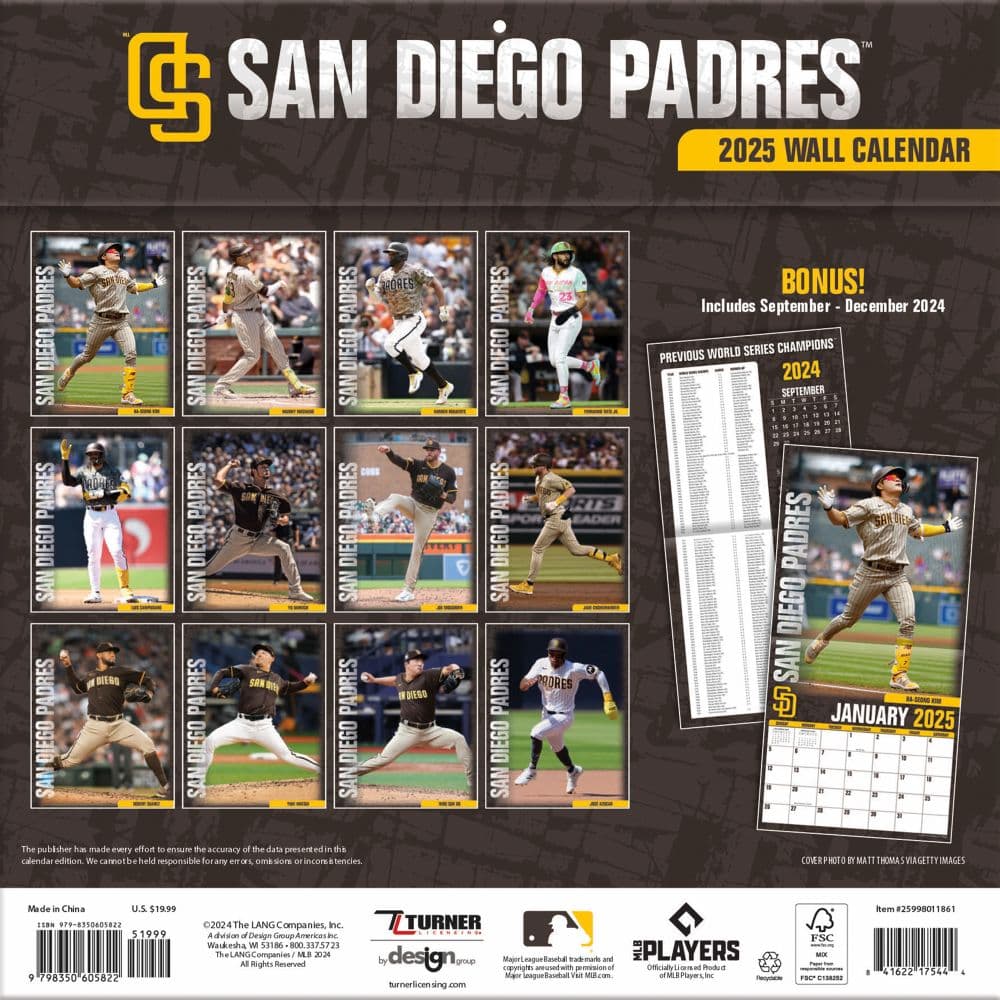 MLB San Diego Padres 2025 Wall Calendar First Alternate Image