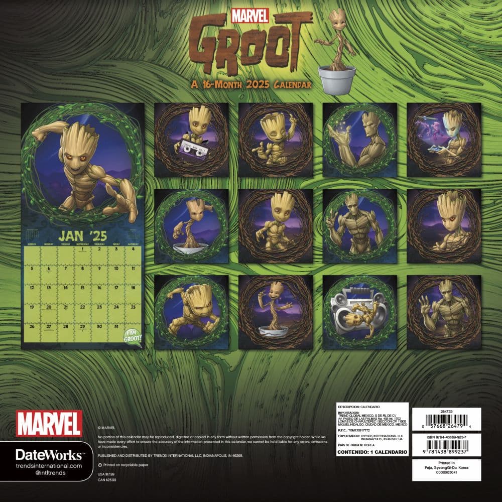 Marvel Groot 2025 Wall Calendar Alt1