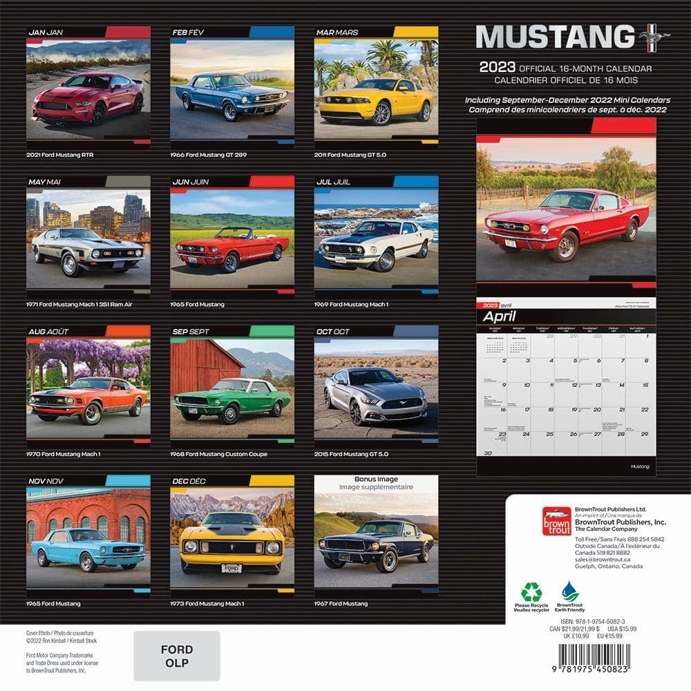 MUSTANG Edition Classic Cars 12” X 24” 12 Month 2020 Wall Calendar NEW SEALED 