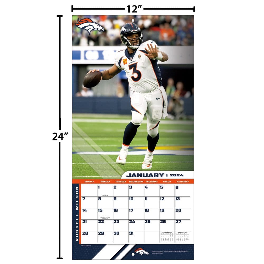 Denver Broncos Russell Wilson 2024 Wall Calendar