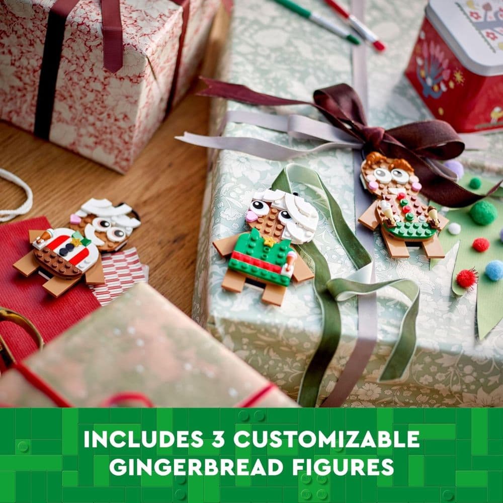 LEGO Gingerbread Ornaments on gifts