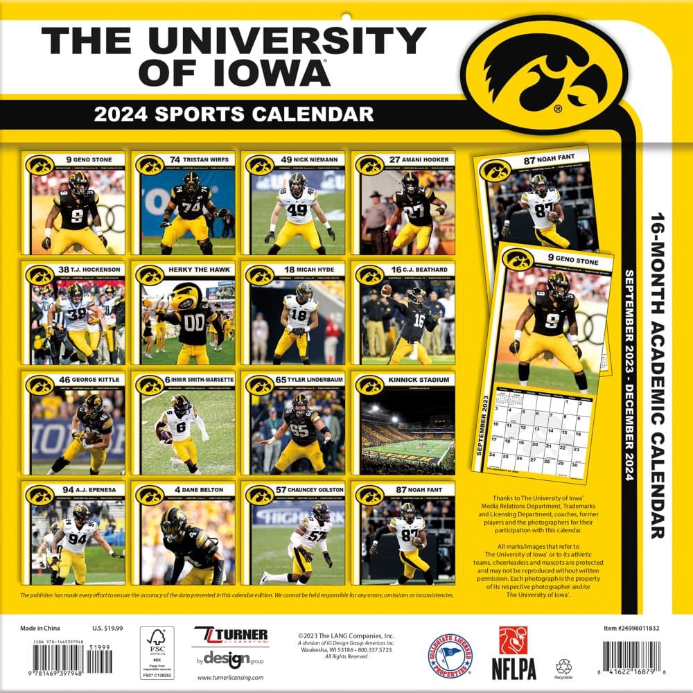 Iowa Hawkeyes 2025 Wall Calendar