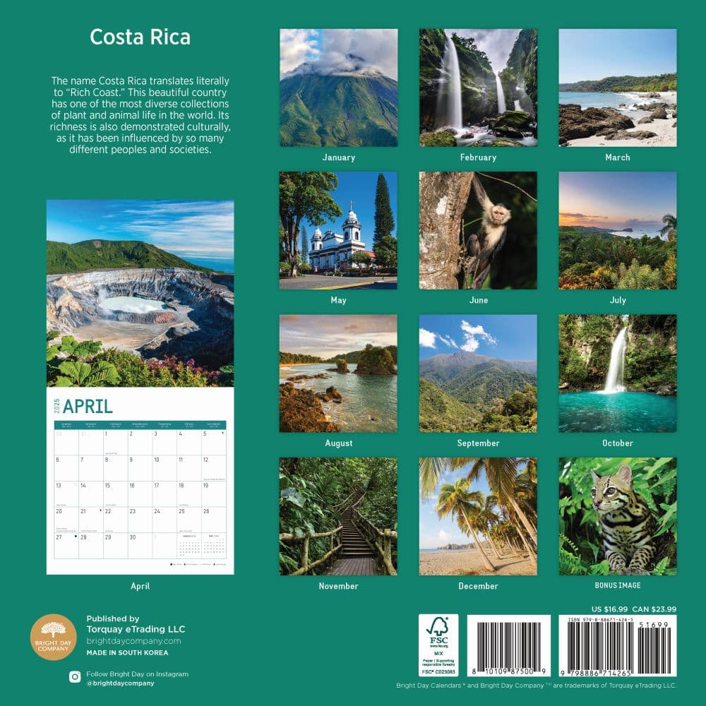 Costa Rica 2025 Wall Calendar First Alternate Image width="1000" height="1000"