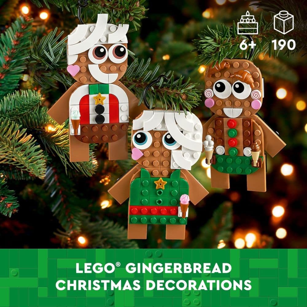 LEGO Gingerbread Ornaments on a tree