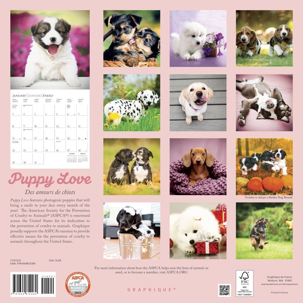 Aspca Calendar 2023 Puppy Love 2023 Wall Calendar - Calendars.com