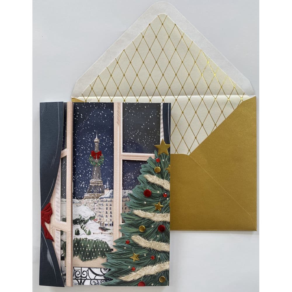 image Paris Scene Through French Doors Christmas Card