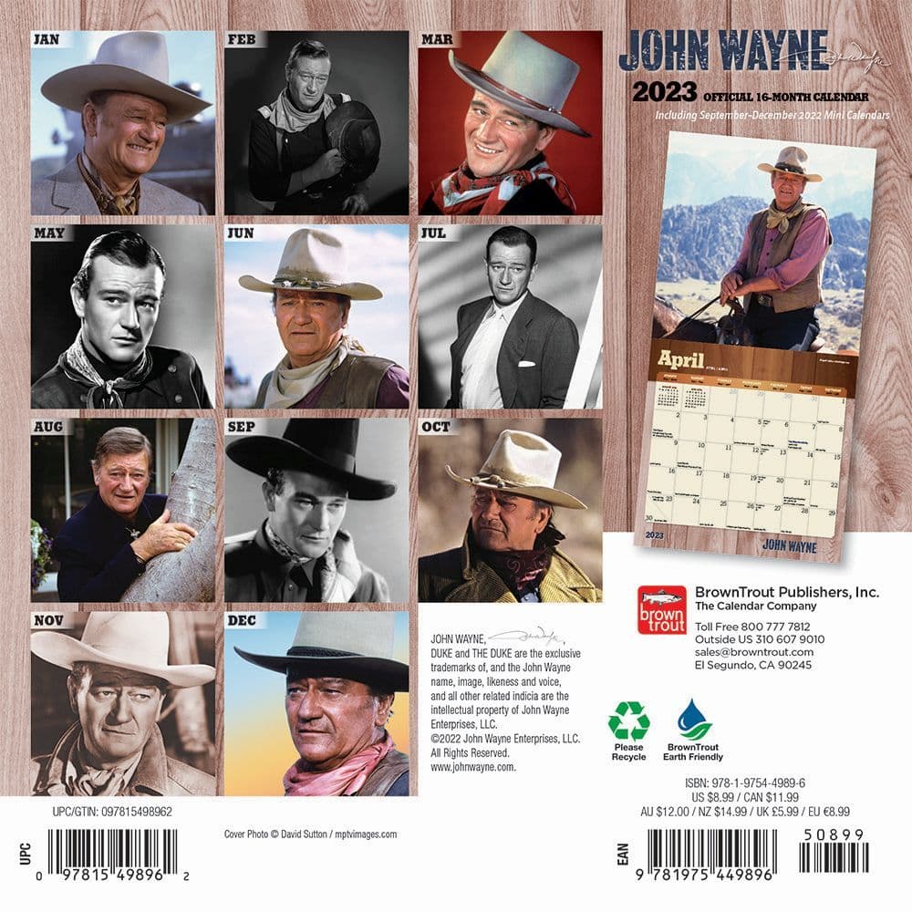 John Wayne 2023 Mini Wall Calendar - Calendars.com