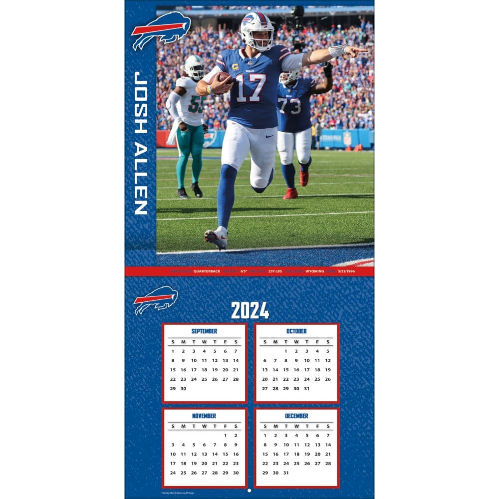 NFL Buffalo Bills Josh Allen 2025 Wall Calendar Second Alternate Image