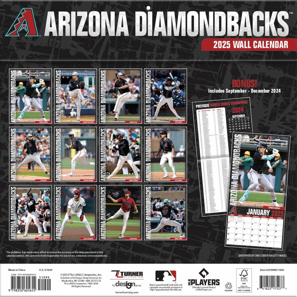 MLB Arizona Diamondbacks 2025 Wall Calendar First Alternate Image