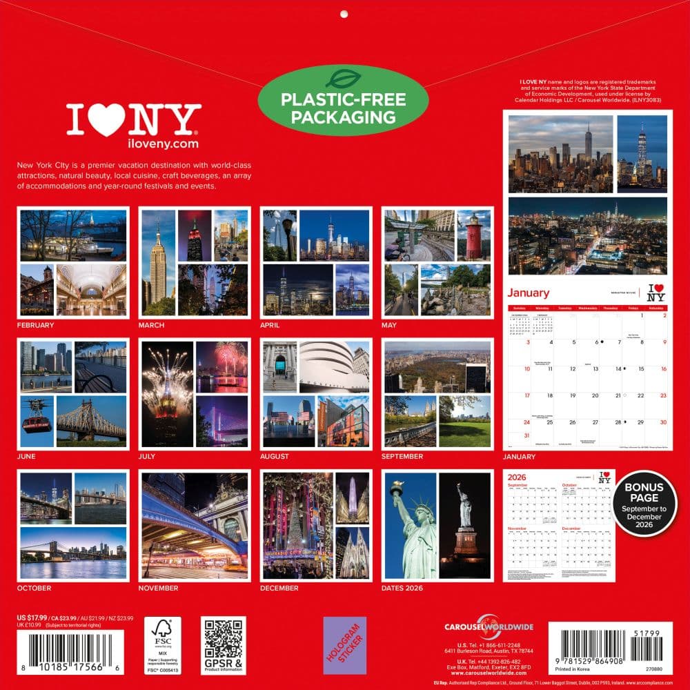 I Love NY Photographs 2027 Wall Calendar First Alternate Image