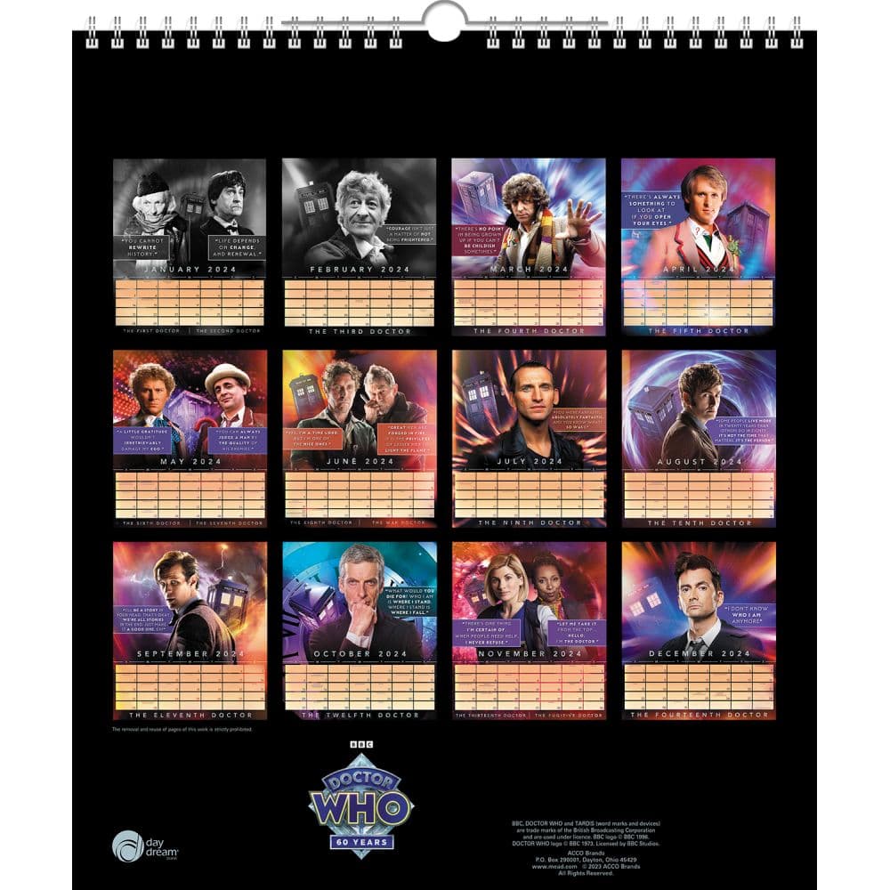 Doctor Who Special Edition Poster 2024 Wall Calendar back