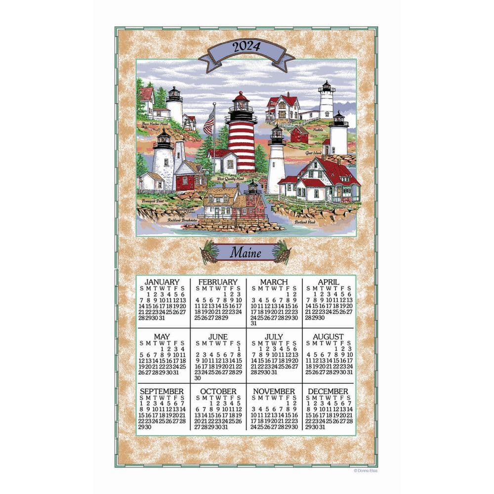 Maine Lighthouse 2024 Calendar Towel