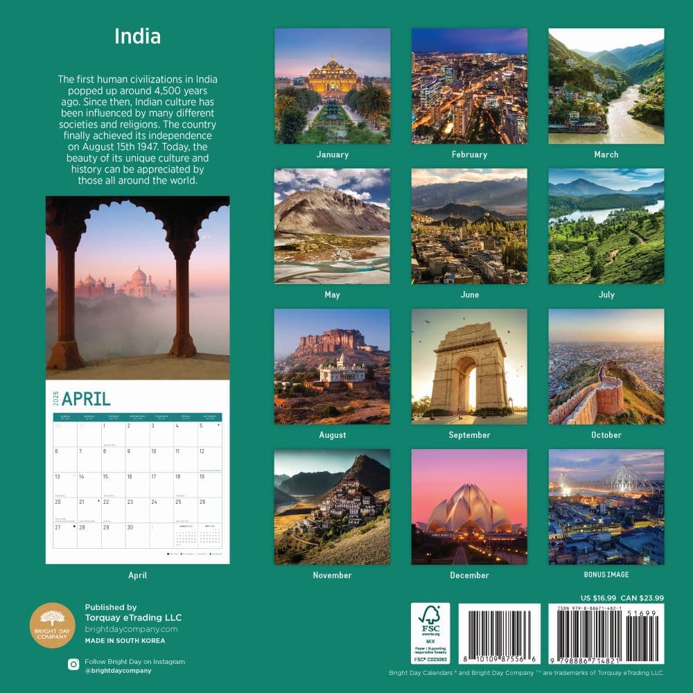 India 2025 Wall Calendar First Alternate Image width="1000" height="1000"