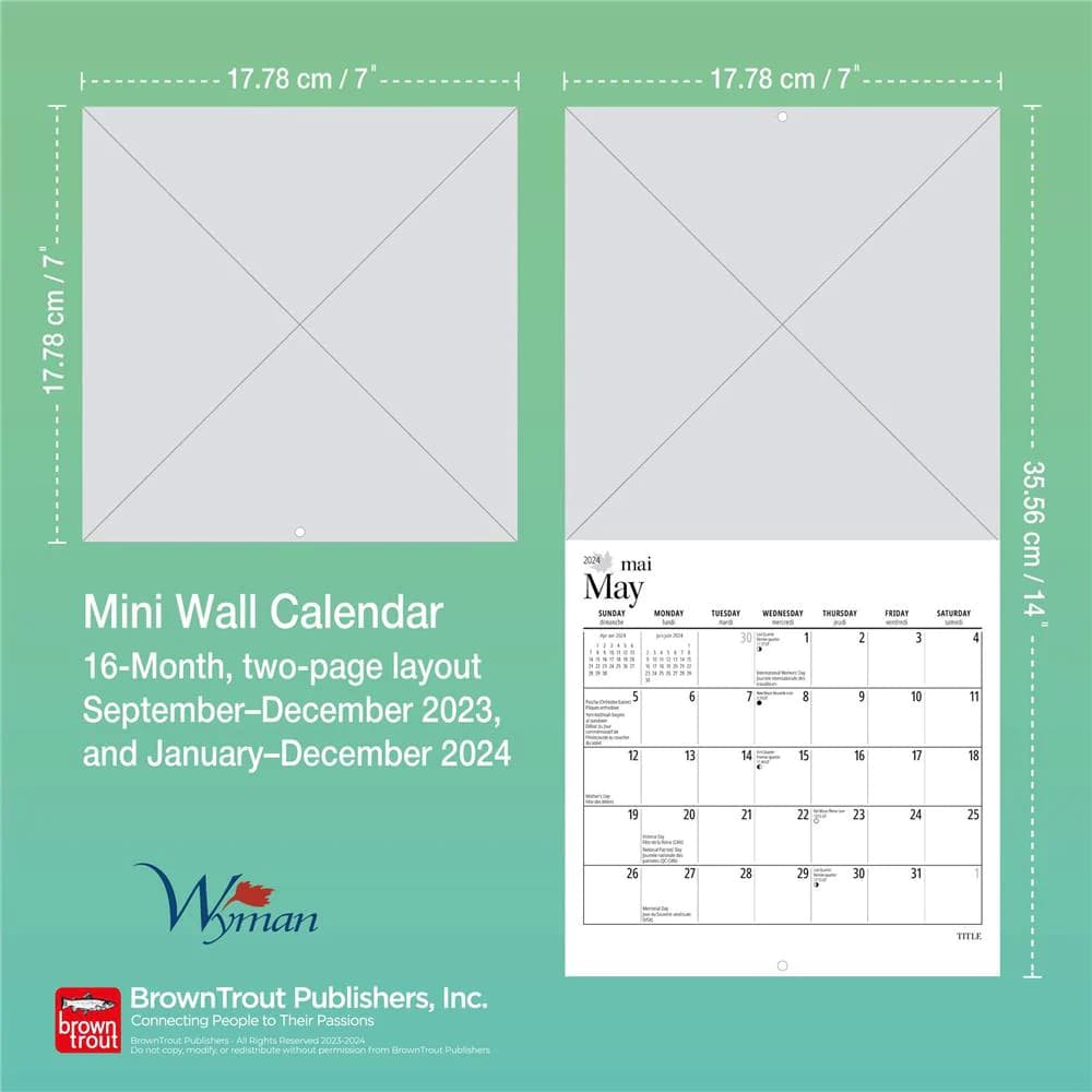 Canadian National Parks 2024 Mini Wall Calendar size