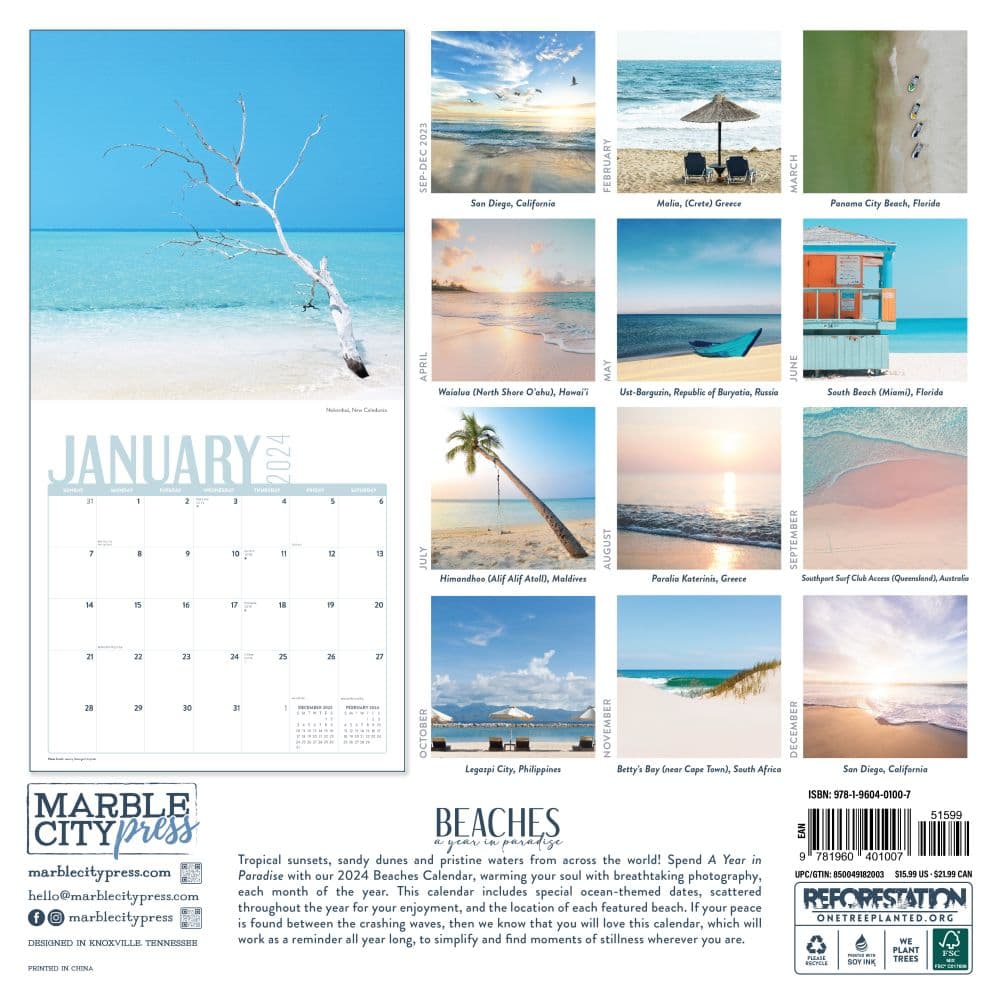Beaches Year in Paradise 2024 Wall Calendar