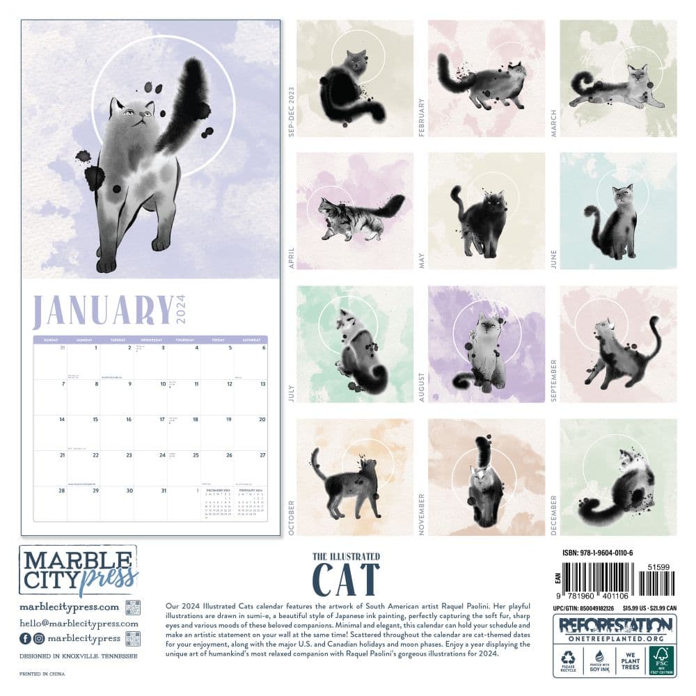 Illustrated Cats 2024 Wall Calendar First Alternate Image width=&quot;1000&quot; height=&quot;1000&quot;