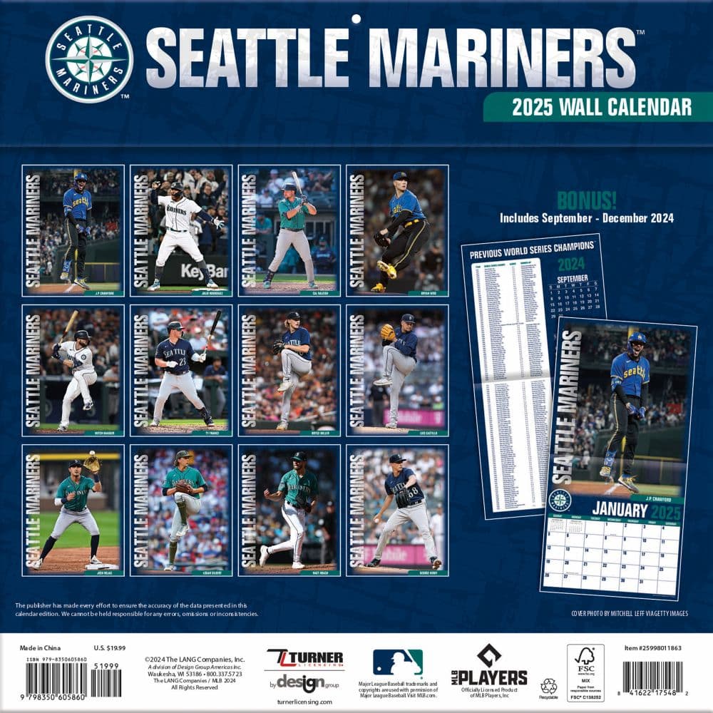 MLB Seattle Mariners 2025 Wall Calendar First Alternate Image