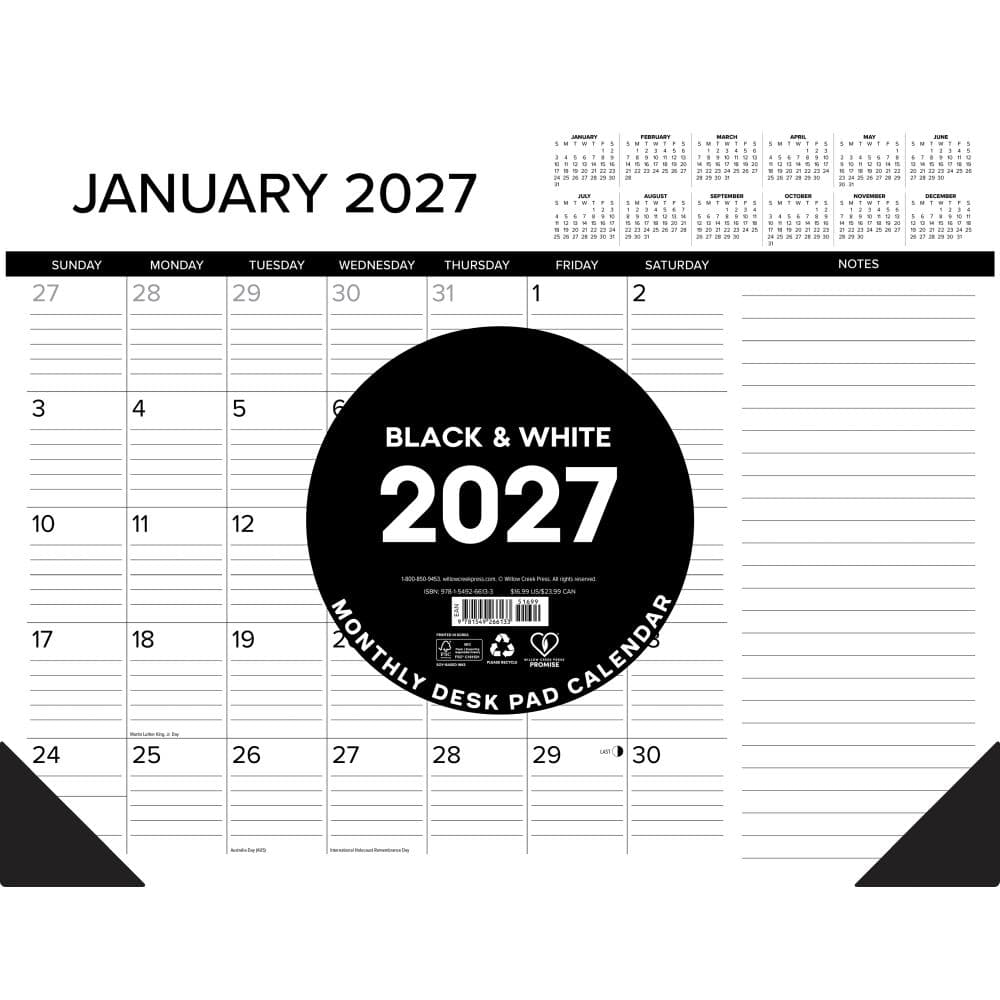 image Black and White 2027 Desk Pad Main Product Image