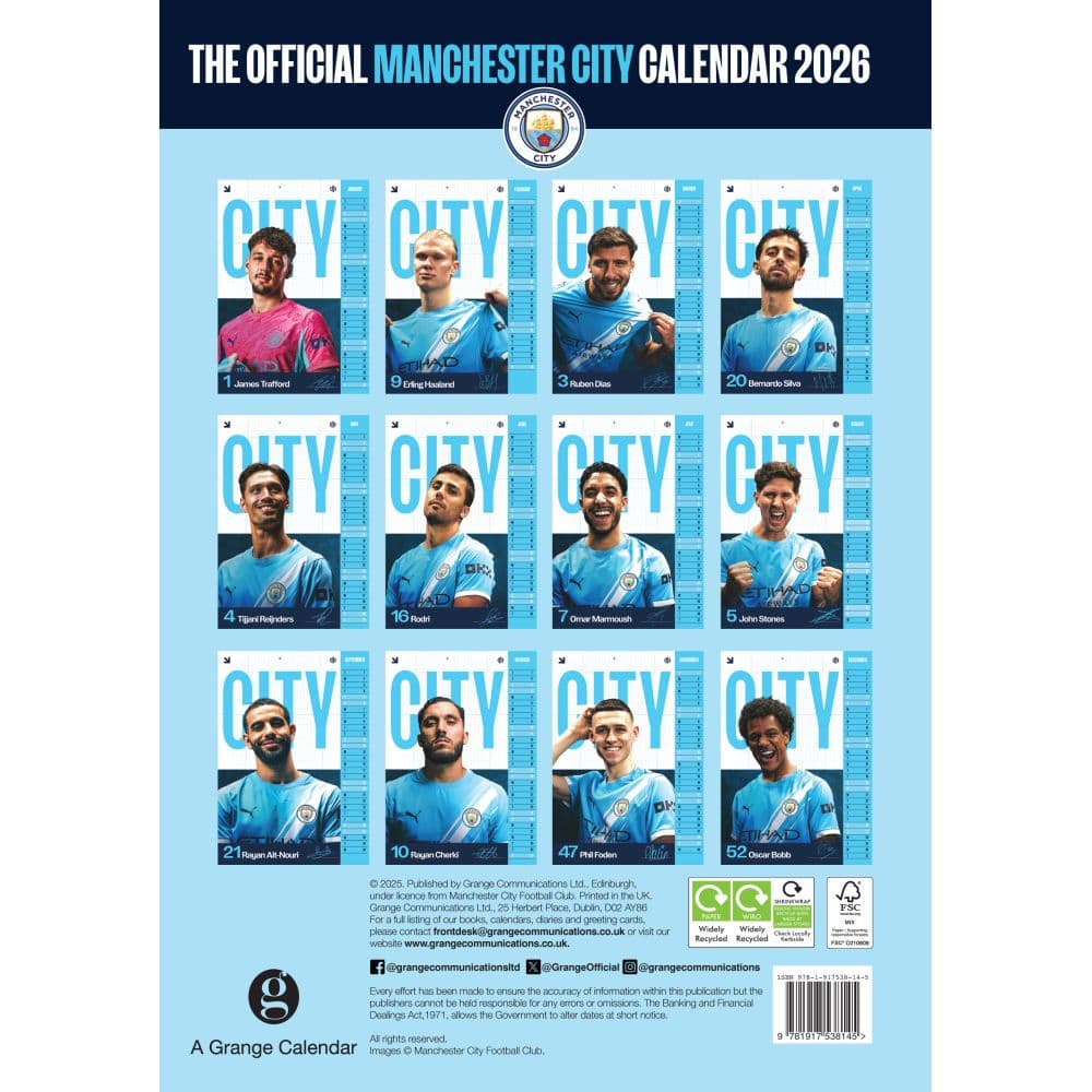 Manchester City FC Poster 2026 Wall Calendar First Alternate Image