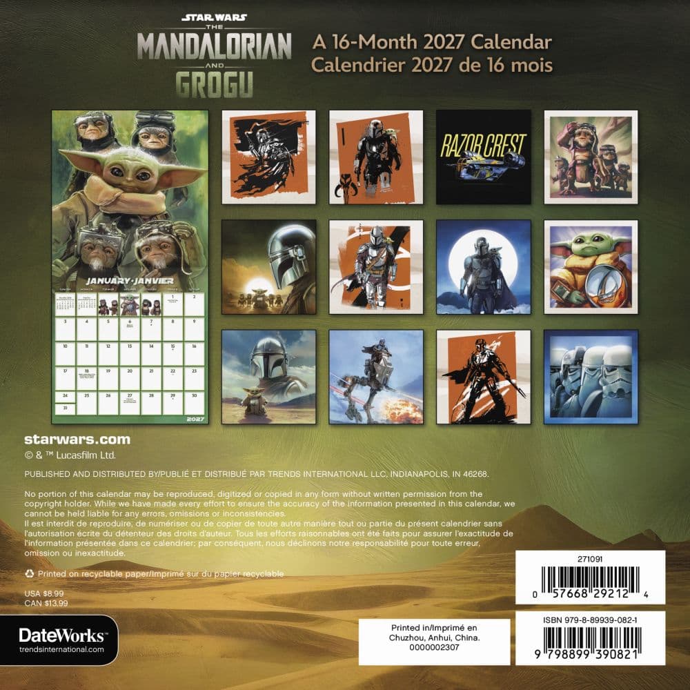 Star Wars Mandalorian Grogu -Bilingual French- 2027 Mini Wall Calendar First Alternate Image