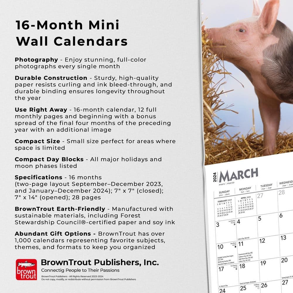 Piglets 2024 Mini Wall Calendar