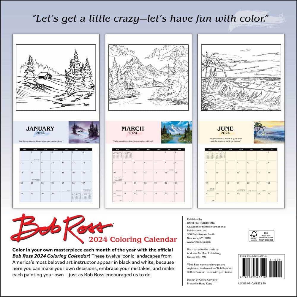 Bob Ross Coloring 2024 Wall Calendar - Calendars.com