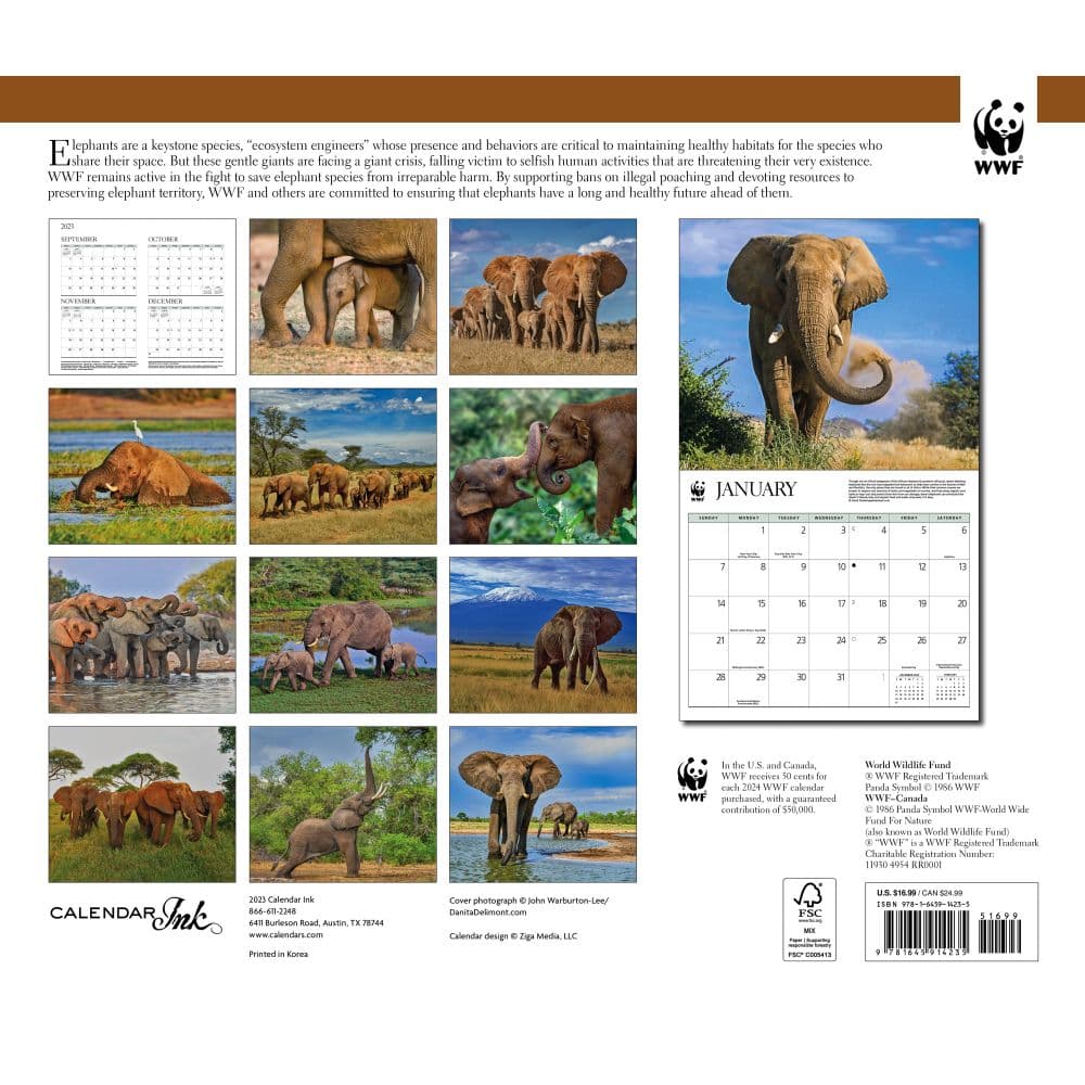 Elephants WWF 2024 Wall Calendar