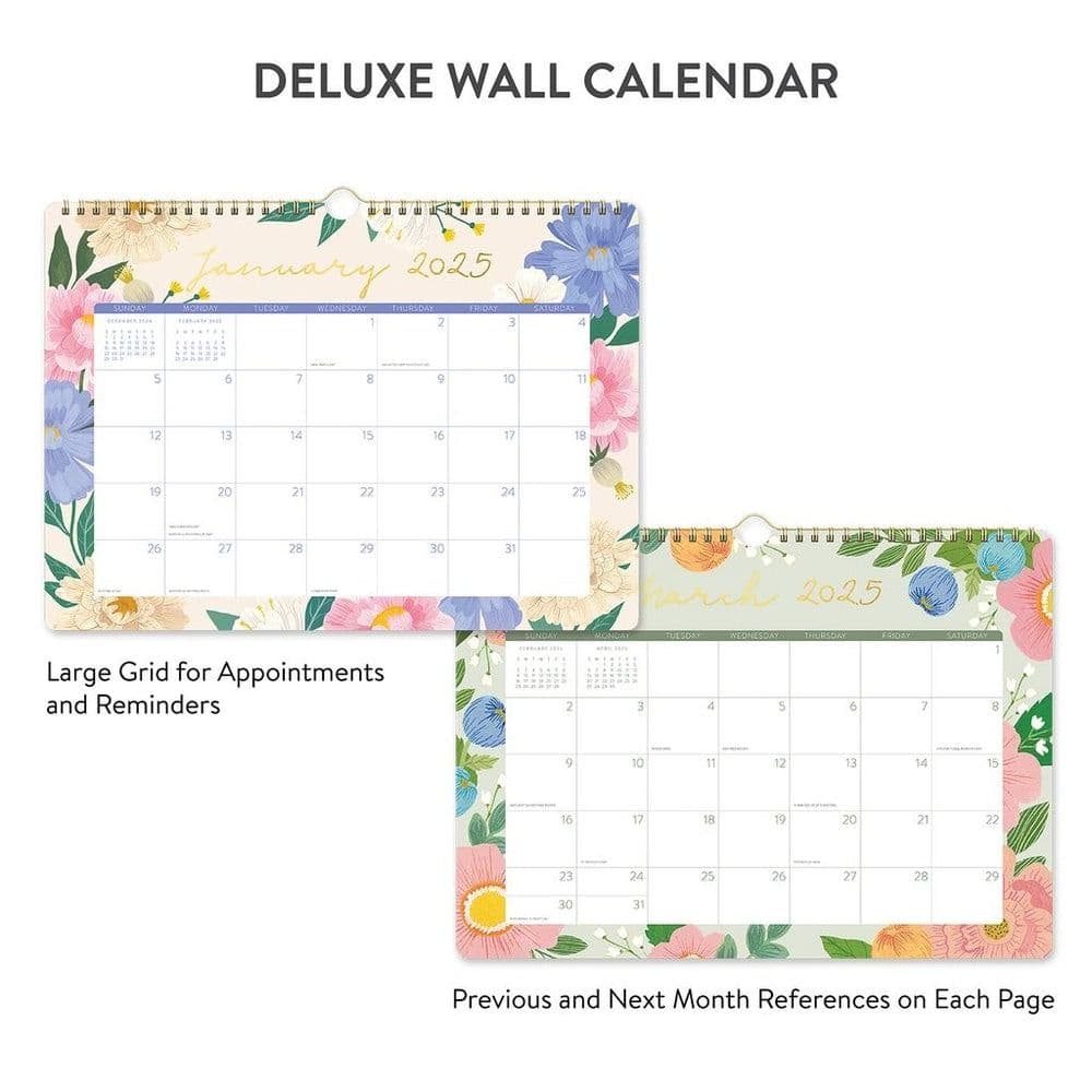 Bella Flora Spiral Deluxe 2025 Wall Calendar