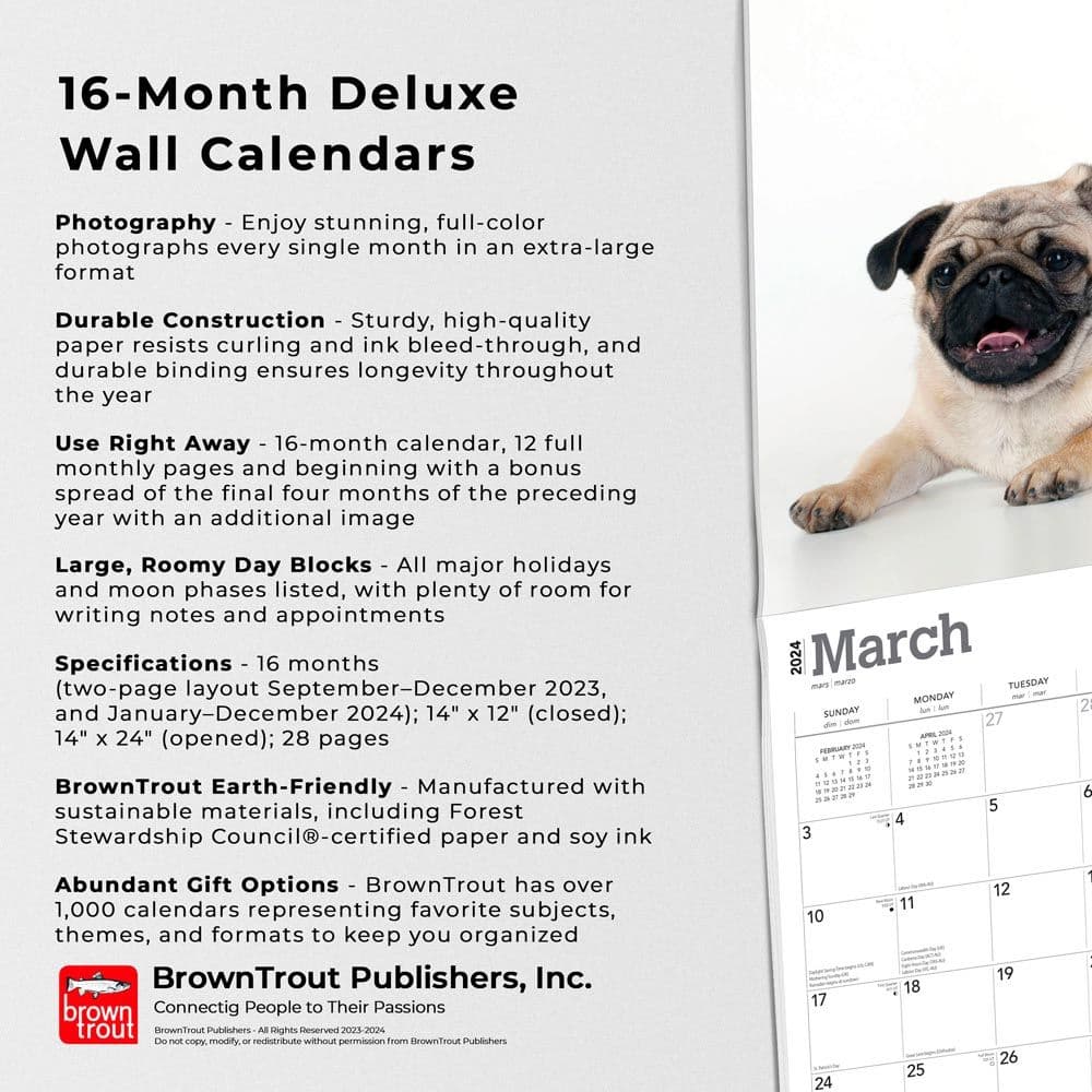 Pugs Deluxe 2024 Wall Calendar