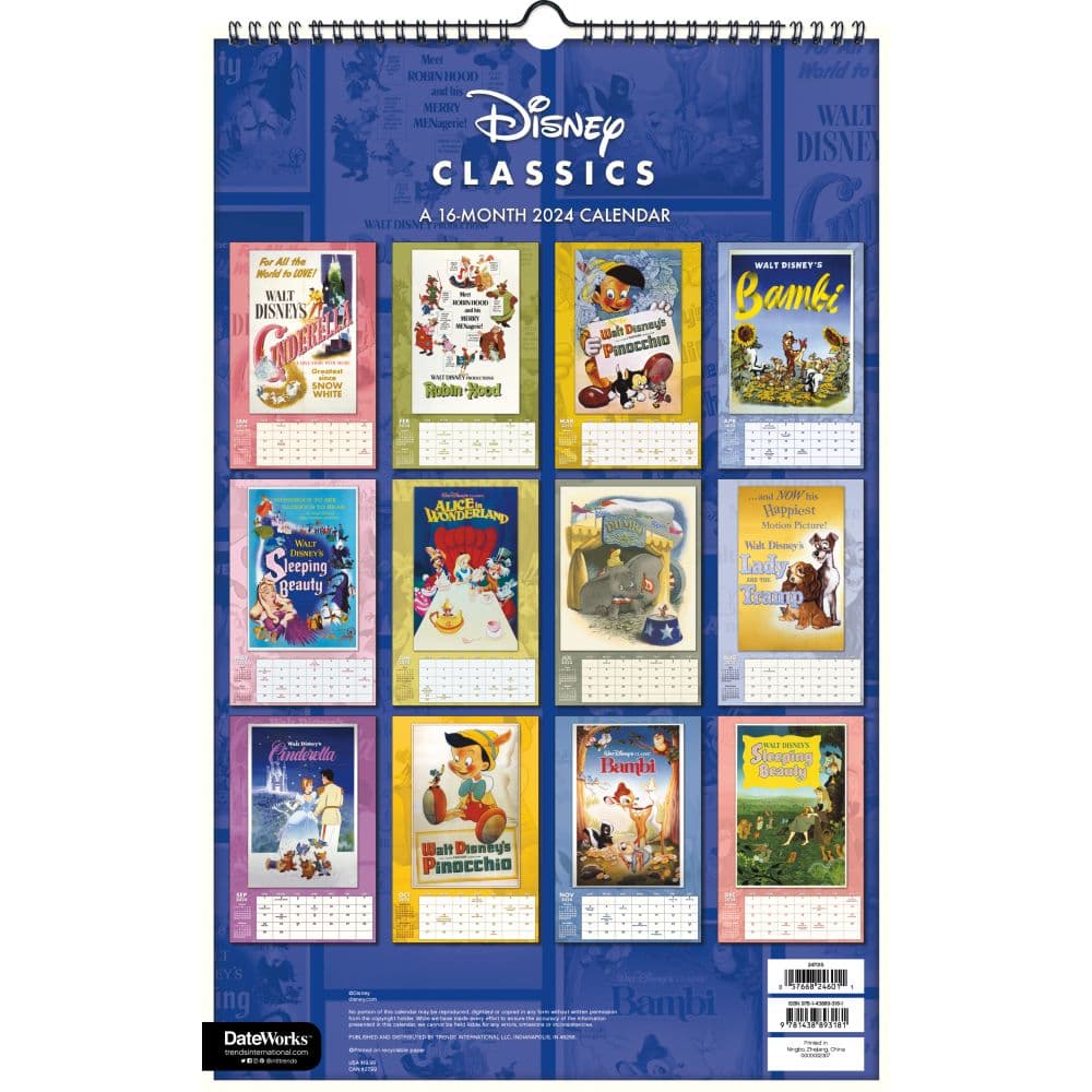 Disney Classic Poster 2024 Wall Calendar