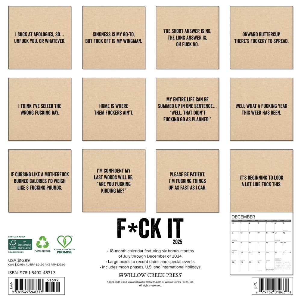 F*ck It 2025 Wall Calendar First Alternate Image width=&quot;1000&quot; height=&quot;1000&quot;