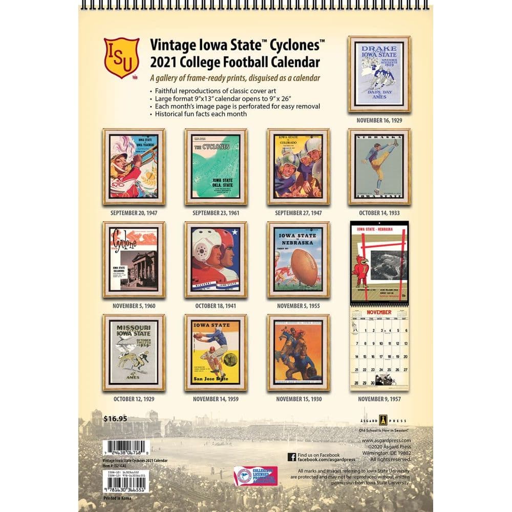 Iowa State Vintage Football Wall Calendar