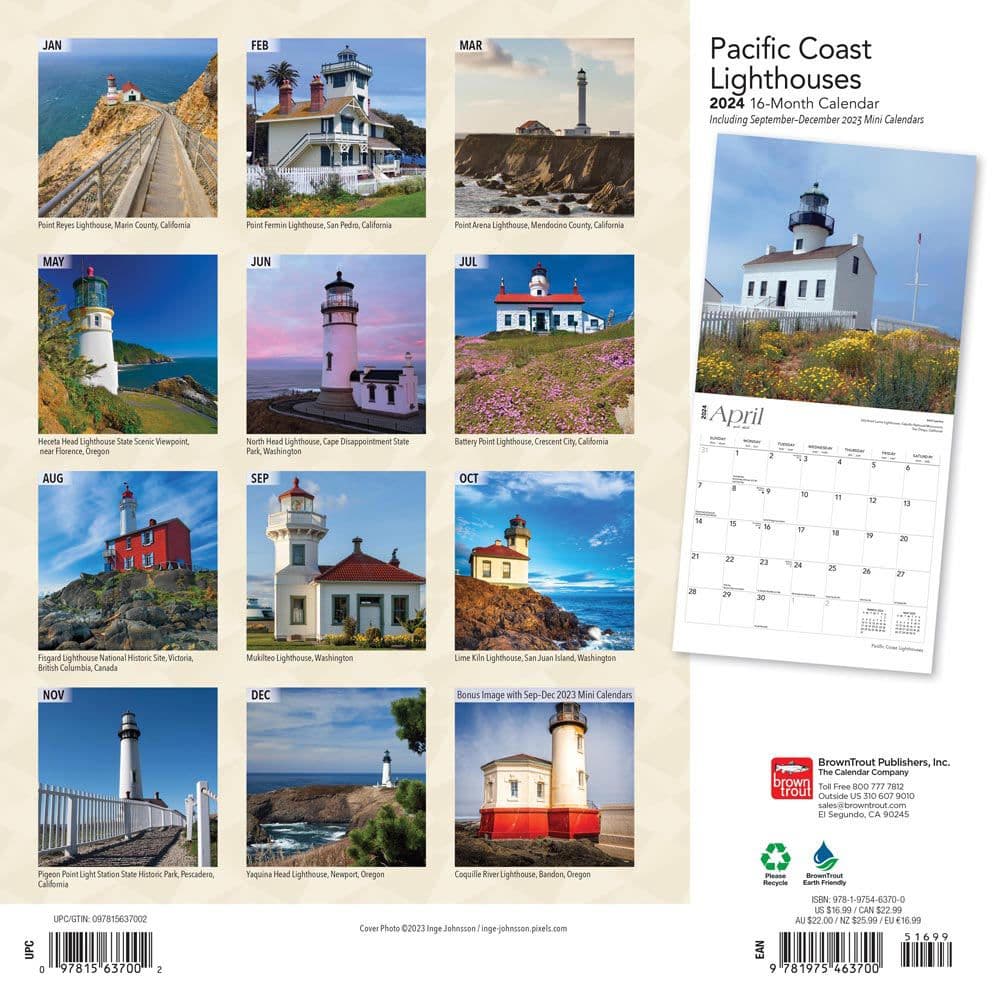 Lighthouses Pacific Coast 2024 Wall Calendar