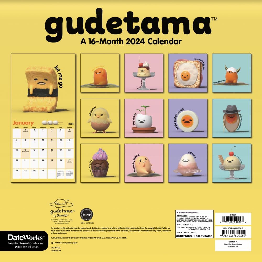 Gudetama 2025 Wall Calendar