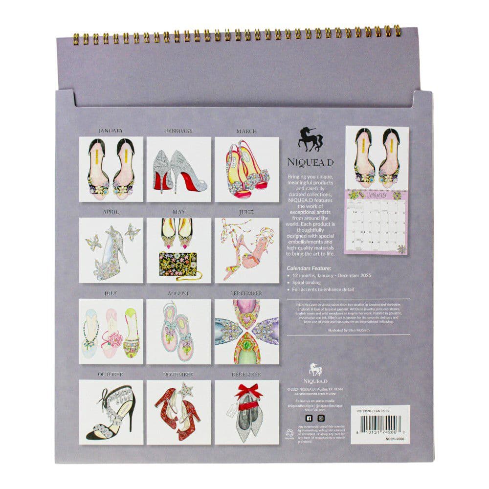 Exquisite Shoes 2025 Spiral Wall Calendar