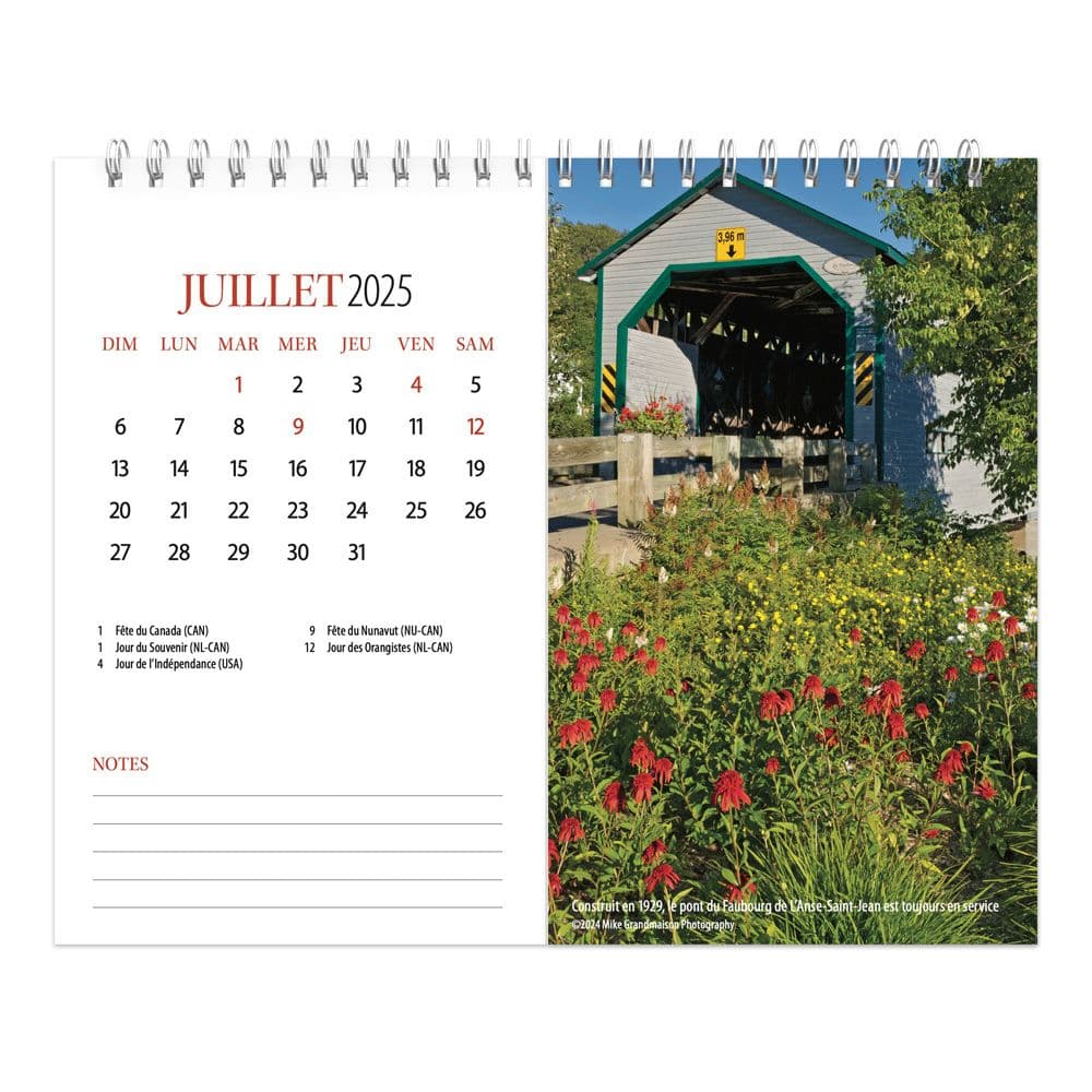 Quebec Double 2025 Easel Desk Calendar French interior